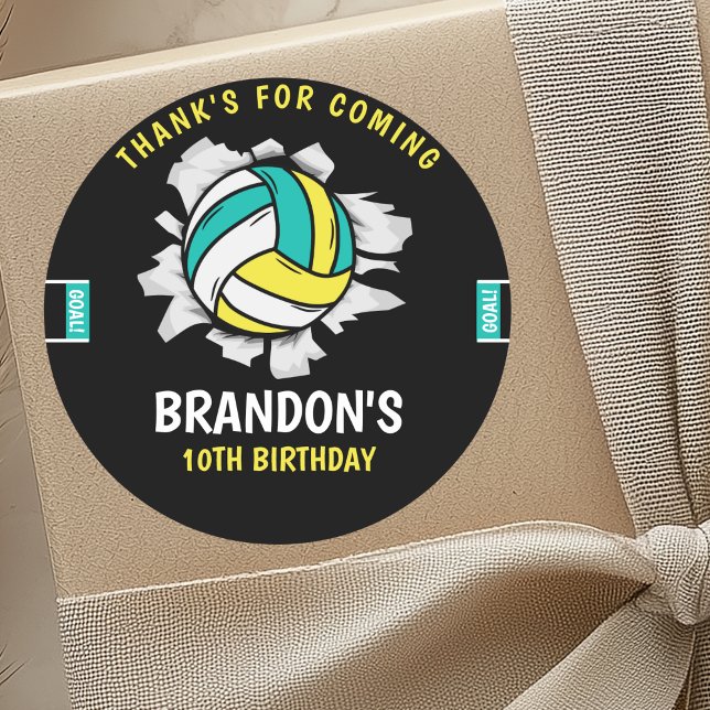 Funny Volleyball Boy Birthday Classic Round Sticker (Creator Uploaded)