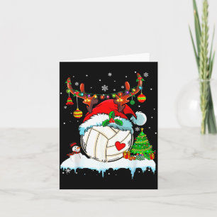 Funny Volleyball Christmas Reindeer Santa Hat Ligh Card