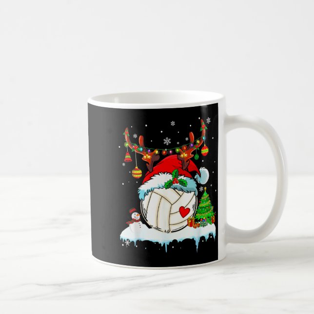 Funny Volleyball Christmas Reindeer Santa Hat Ligh Coffee Mug (Right)