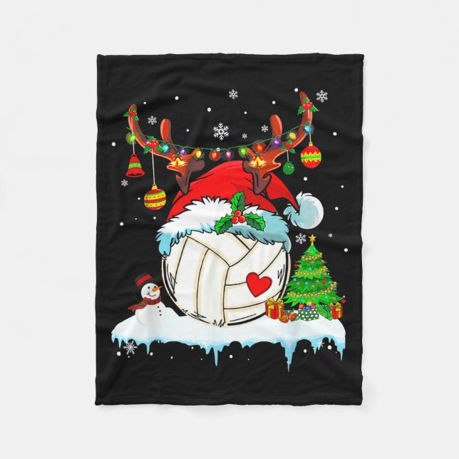 Funny Volleyball Christmas Reindeer Santa Hat Ligh Fleece Blanket (Front)