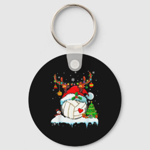 Funny Volleyball Christmas Reindeer Santa Hat Ligh Key Ring
