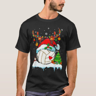 Funny Volleyball Christmas Reindeer Santa Hat Ligh T-Shirt