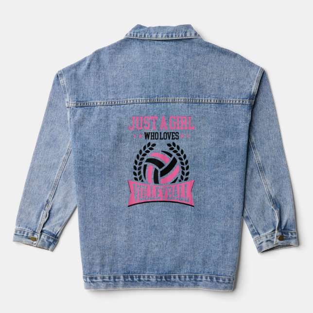 Funny Volleyball  Graphic Women And Girls Volleyba Denim Jacket (Back)