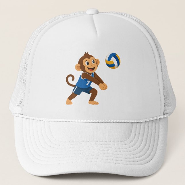 Funny Volleyball Monkey Athlete Trucker Hat (Front)