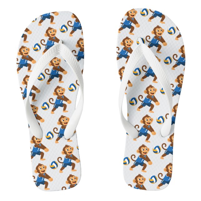 Funny Volleyball Monkey Beach Pair of Flip Flops (Footbed)
