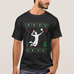 Funny Volleyball Player Santa Hat Ugly Christmas S T-Shirt