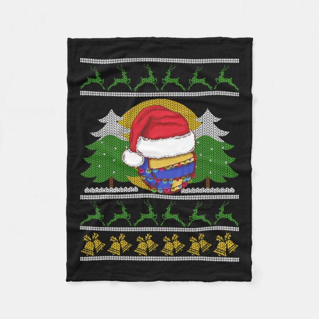 Funny Volleyball Team Ugly Sweater Christmas Light Fleece Blanket (Front)