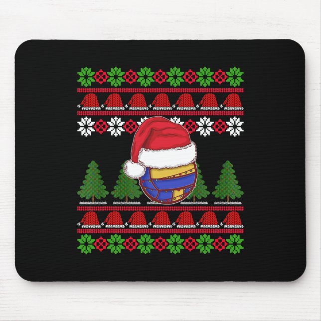 Funny Volleyball Team Ugly Sweater Christmas Light Mouse Mat (Front)