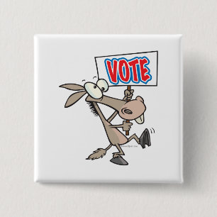funny vote democrat donkey cartoon 15 cm square badge