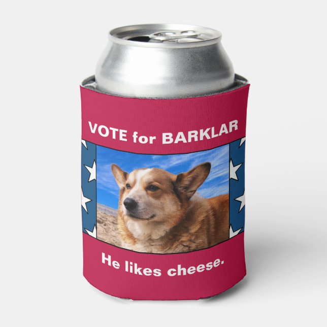 Funny Vote for Dog USA Election Fun Campaign Photo Can Cooler (Can Front)