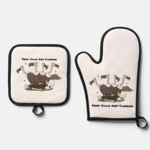 Funny vultures humour cartoon oven mitt & pot holder set