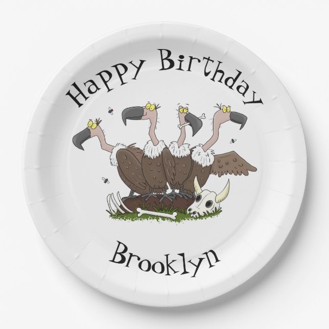 Funny vultures humour cartoon paper plate (Front)