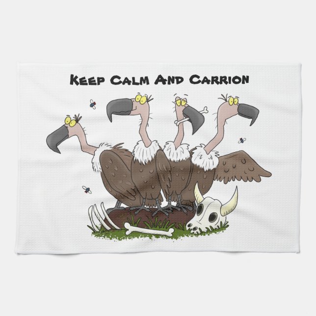Funny vultures humour cartoon tea towel (Horizontal)