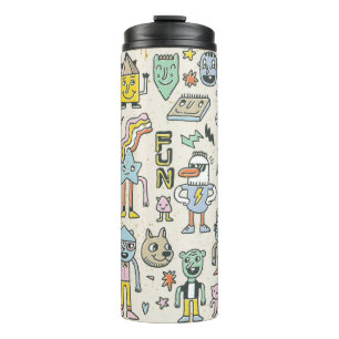 Funny Wacky Doodle Characters Set 2. Vintage Textu Thermal Tumbler
