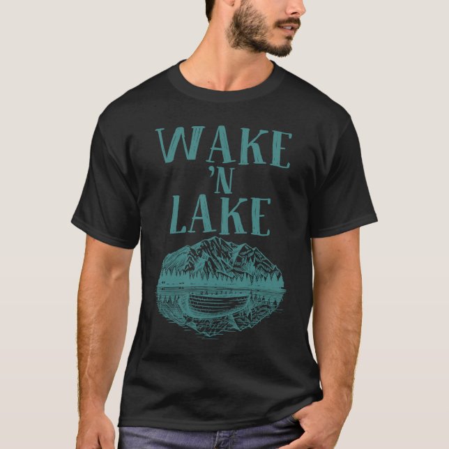 Funny Wake 'n Lake Camping  For Men Women Boys Gir T-Shirt (Front)