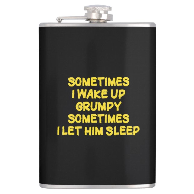Funny Wake-Up Humour Grumpy Mornings for Him Hip Flask (Front)