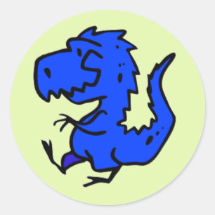 Funny walking blue dino classic round sticker