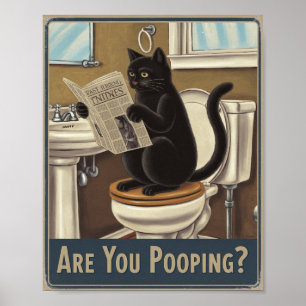 Funny Wall Art - Are You Pooping? Cat on Toilet