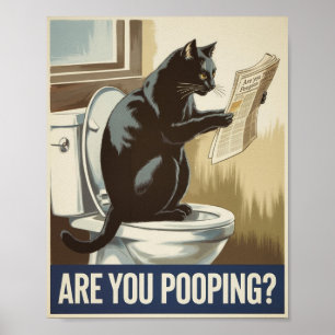 Funny Wall Art - Are You Pooping? Cat on Toilet