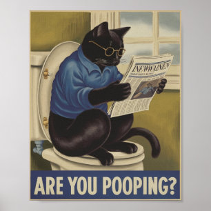 Funny Wall Art - Are You Pooping? Cat on Toilet