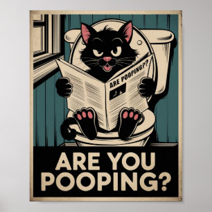 Funny Wall Art - Are You Pooping? Cat on Toilet