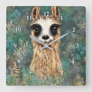 Funny Wall Clock Curious Playful Llama - Smile