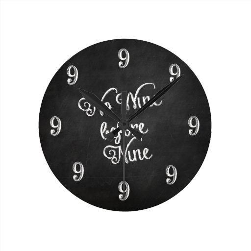 Image of Funny Wall Clock - No Wine before Nine Chalkboard