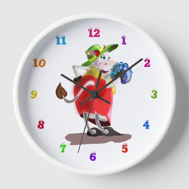 Funny Wall Clock with Modern Cow Fashion Lady (Front)