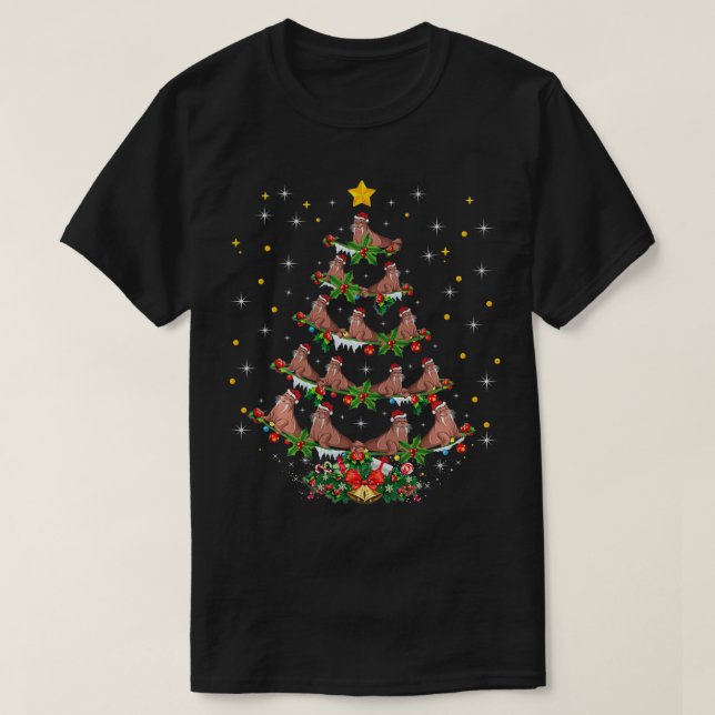 Funny Walrus Lover Xmas Gift Walrus Christmas Tree T-Shirt (Design Front)