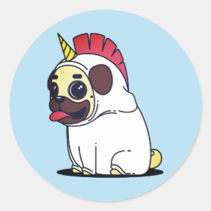 Funny Wanna Be Unicorn Pug Halloween Costume Dog Classic Round Sticker