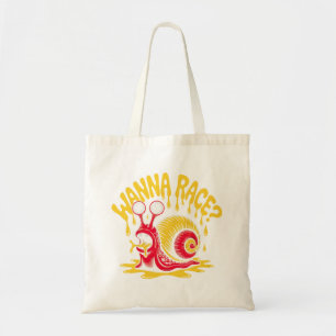 Funny "Wanna Race?" Retro Snail Humor Tote Bag