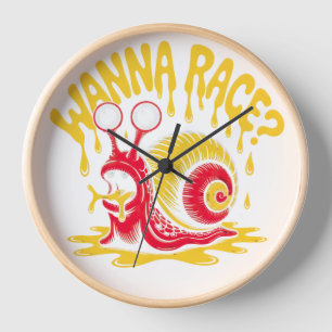 Funny "Wanna Race?" Snail Ironic Humor Wall Clock