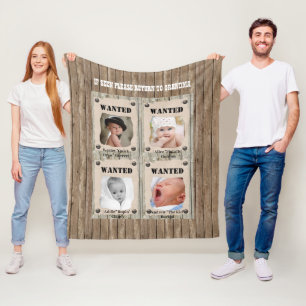 Funny Wanted Posters Rustic Wood Photo Fleece Blanket