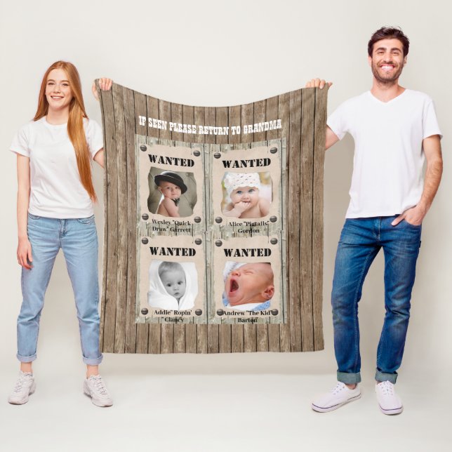 Funny Wanted Posters Rustic Wood Photo Fleece Blanket (In Situ)
