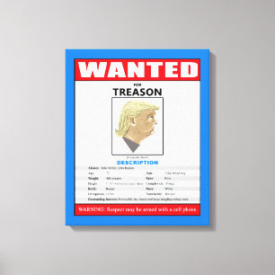 Funny Wanted Trump For Treason Canvas Print