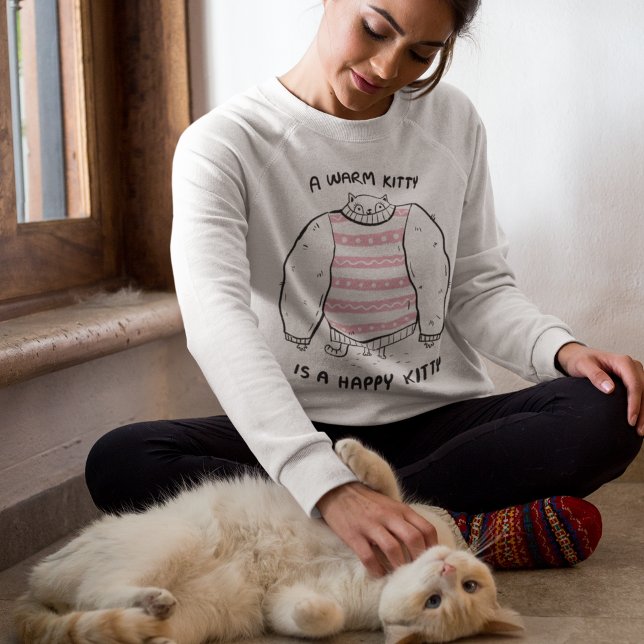 Funny Warm Happy Kitty in Clothes Character Pink Sweatshirt (Creator Uploaded)