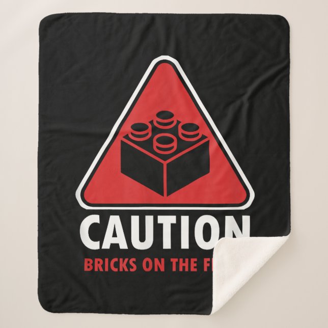 Funny Warning Caution Building Blocks Bricks On Fl Sherpa Blanket (Front)
