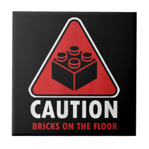 Funny Warning Caution Building Blocks Bricks On Fl Tile