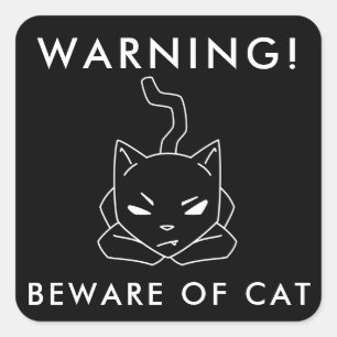 Funny Warning Sign   Angry Cat Logo Square Sticker