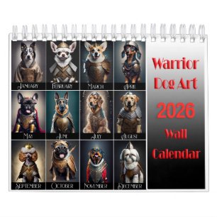 Funny Warrior Dog Lovers 2026 Wall Calendar