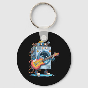Funny Washing Machine Robot with E-Guitar Costume Key Ring
