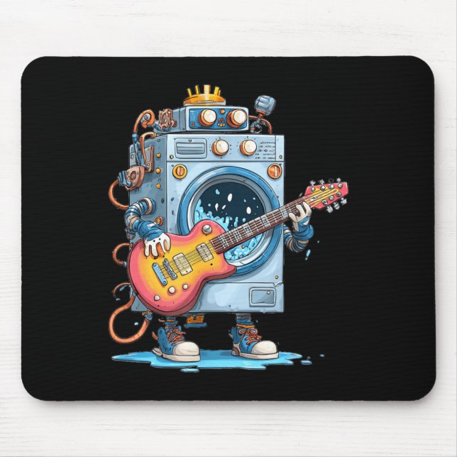 Funny Washing Machine Robot with E-Guitar Costume Mouse Mat (Front)
