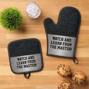 Funny Watch And Learn Cooking Joke Oven Mitt & Pot Holder Set