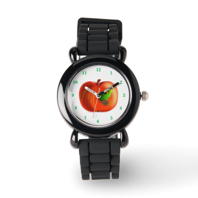 Funny Watch Happy Worm In Red Apple (Front)