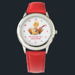 Funny Watch with Happy Duck - Custom Text<br><div class="desc">Funny Watches with Yellow Duck Playful Wink Happy Smile Cartoon Drawing and Text - Customisable - or Choose / Add Your Unique Text / Font / Colours - Make Your Special Watch Gift - Resize and move or remove and add elements / image with Customisation tool ! Choose fonts /...</div>