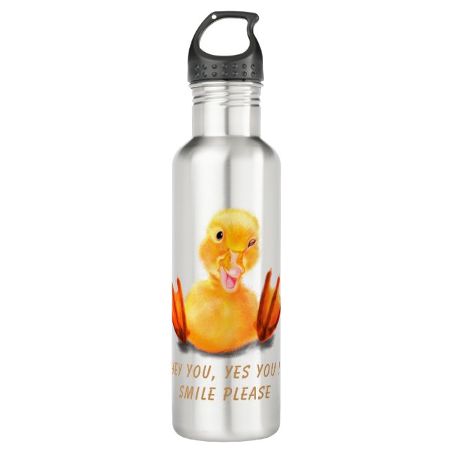 Funny Water Bottle Happy Duck - Custom Text (Front)
