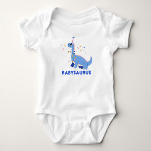Funny Watercolor Blue Dinosaur T-Rex Personalised Baby Bodysuit