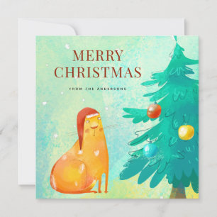 Funny Watercolor Cat Christmas Cards