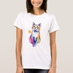 funny watercolor cat cute cat design for lady T-Shirt