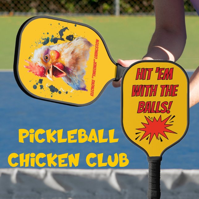 Funny Watercolor Chicken Personalized Pickleball Paddle (Creator Uploaded)